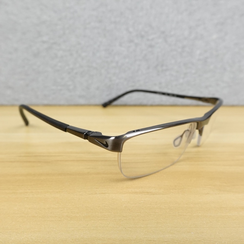Nike 6052 067 Eyeglasses Frames Black Gray Titanium Half Rim 59-15 145 Designer